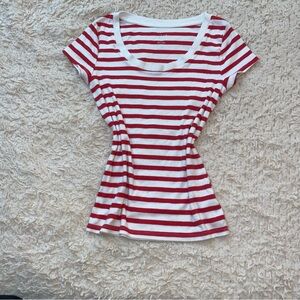a new day Red and White Striped Top